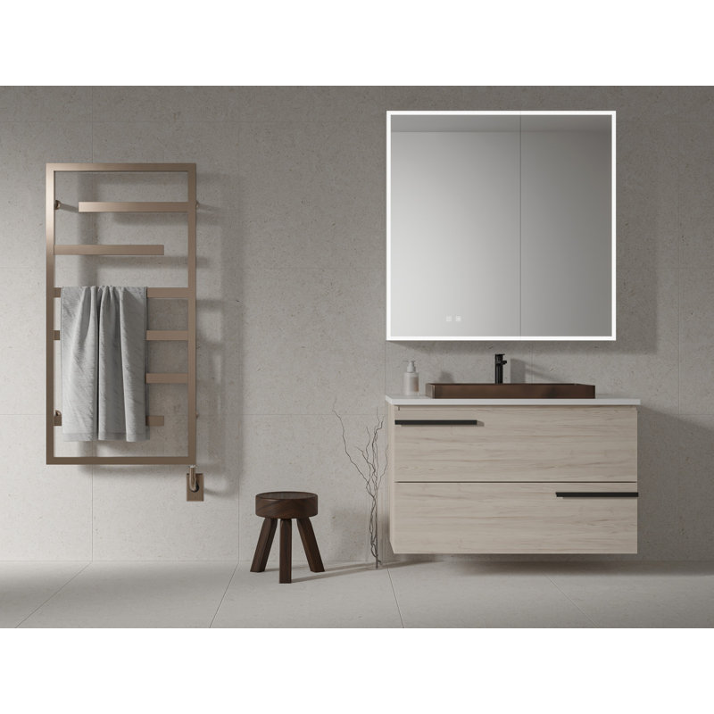 Padyn 36" x 36" LED Medicine Cabinet with Magnifying Mirror Inside, Adjustable Light Temperature & Brightness, Includes Heated Defogger, Exterior & Interior Lighting