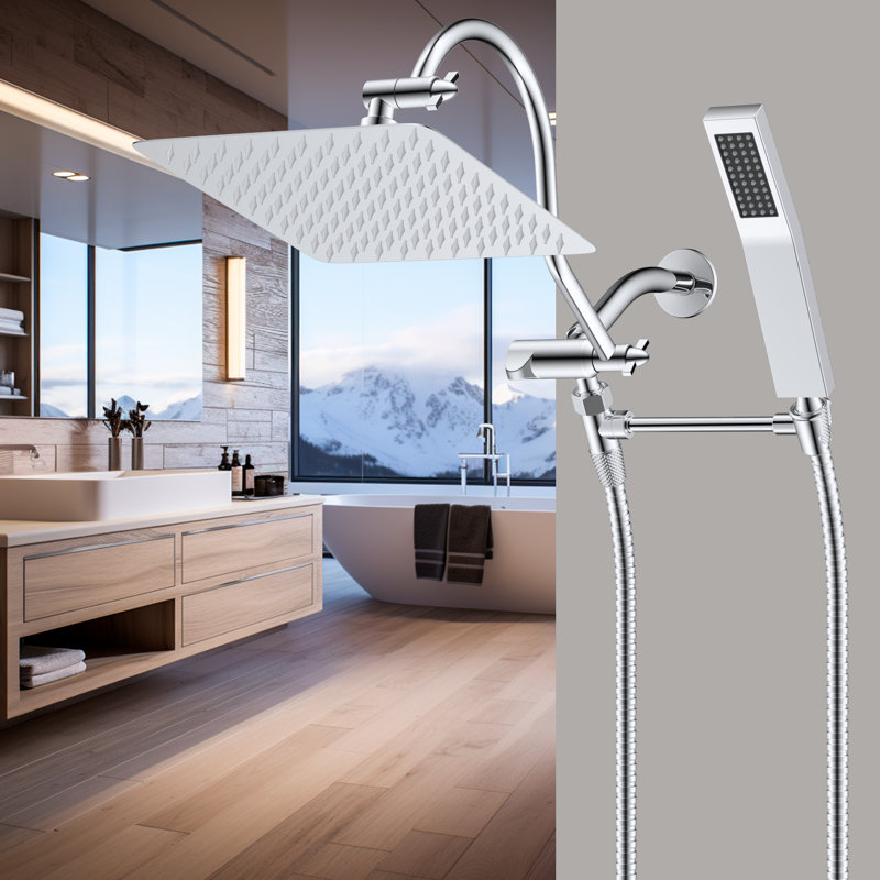 Chrome 10-Inch Dual Rainfall Shower Head with Handheld Wand