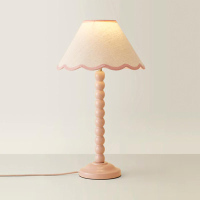 Nephi Bobbins Painted Table Lamp with Tapered Natural Linen Trim Scallop Shade
