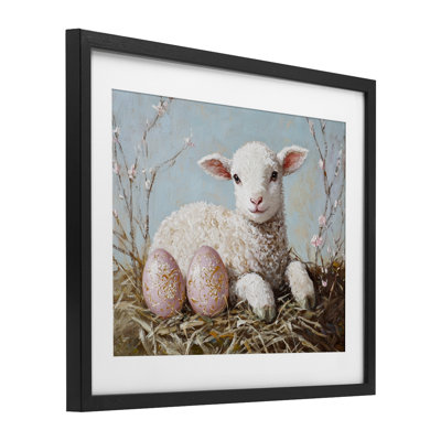 Easter Lamb and Eggs Framed Print Under Glass, design by Petal Prints Design