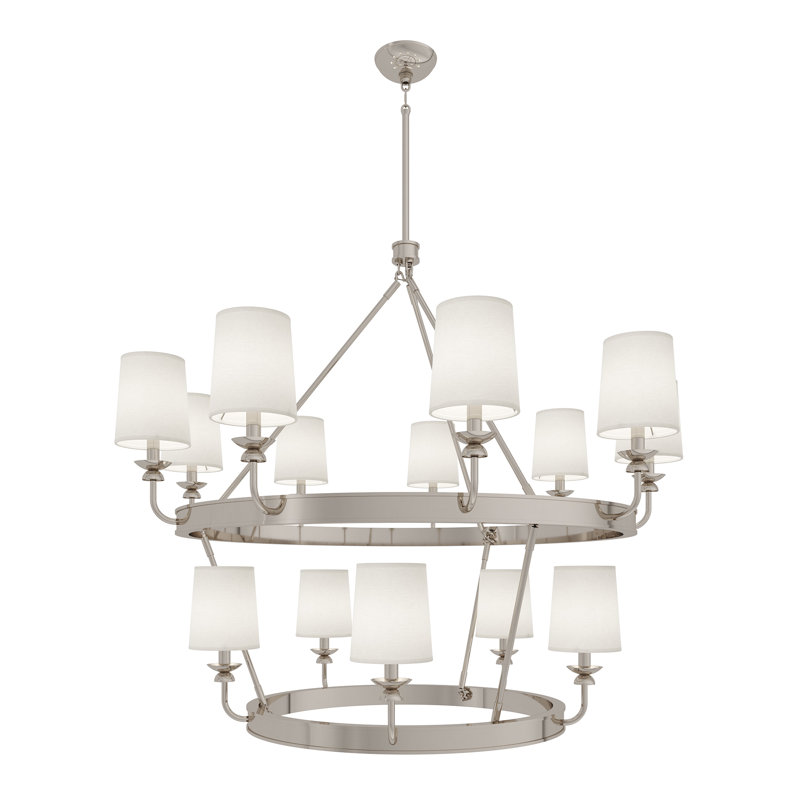 William Chandelier - 14-Light Lacquered Burnished Brass, Polished Nickel