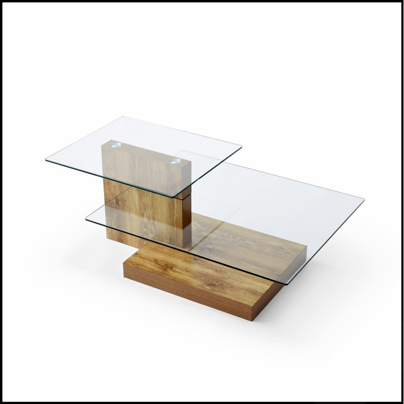 Table basse moderne en verre à 3 niveaux en forme de Z, durable et élégante pour le salon ou le bureau à domicile