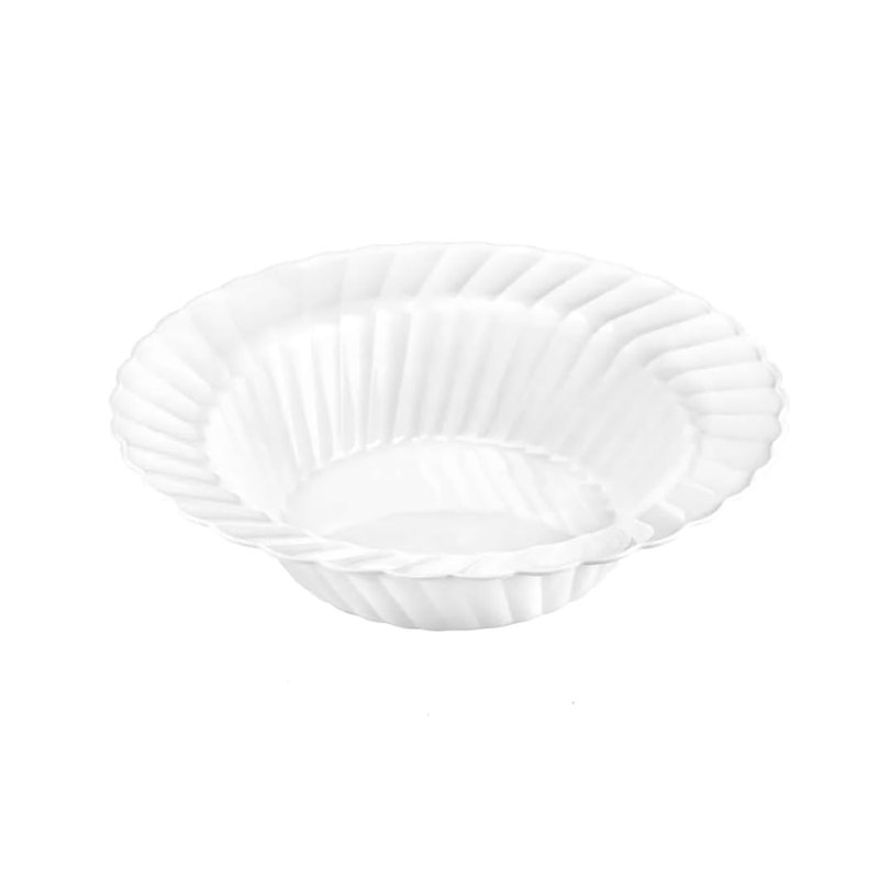  Bol blanc festonné 15Oz Design - Élégant bol de service en plastique jetable et réutilisable pour soupes, salades, desserts et collations - Vaisselle robuste pour les mariages, les fêtes, la restauration et les événements (30)