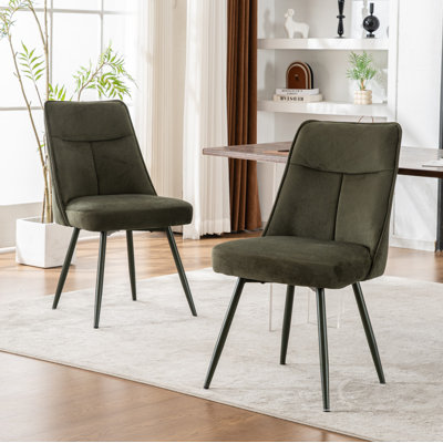 Modern Chenille Fabric Upholstered Dining Chairs Armless Side Chairs with Color-Matched Metal Frame For Kitchen Dining Room