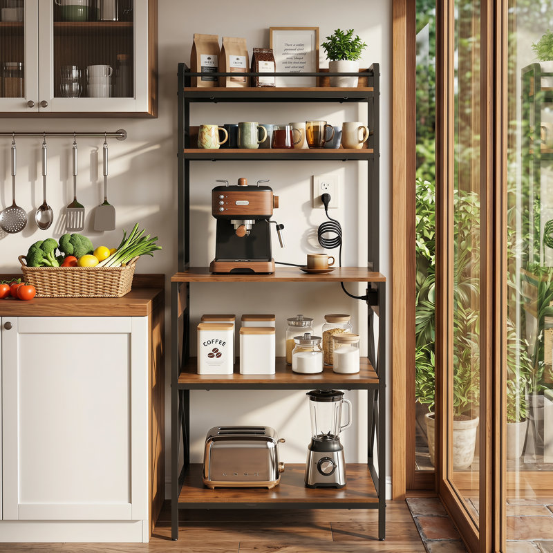 Kitchen Bakers Rack with Reversible Power Outlet,Microwave Stand