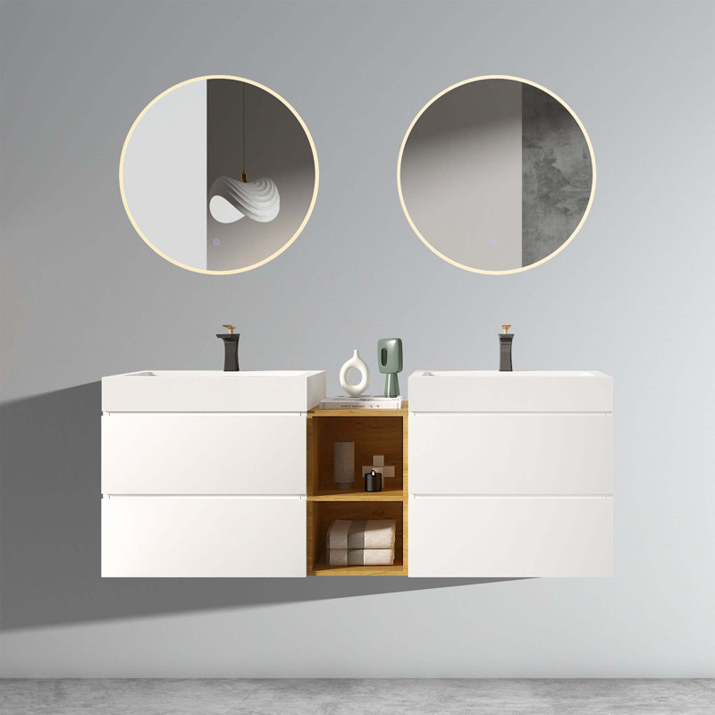 Ensemble de meuble-lavabo double 29,60 po avec plateau en céramique Dilshana