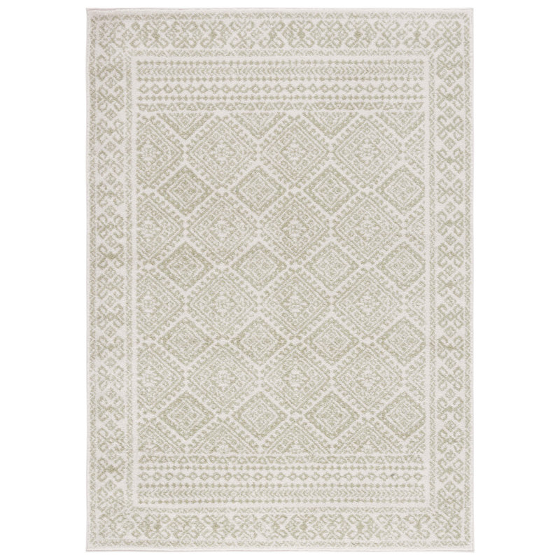 Tapis en polypropylène tissé à la machine Tau Sud-Ouest de couleur ivoire / sauge, Rectangle 4 pi x 6 pi