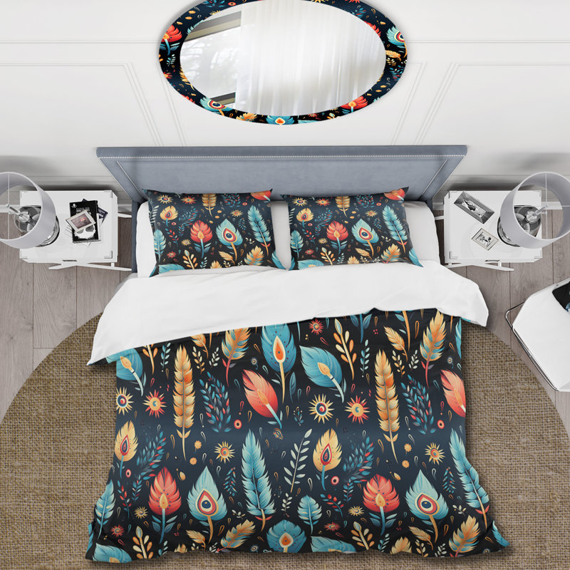 Eclectic Nomad Boho Pattern II Floral Duvet Cover, King Duvet Cover + 2 King Shams