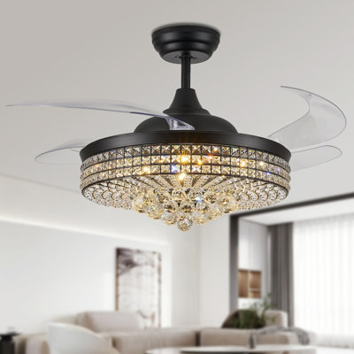 Dimmable Crystal Chandelier Ceiling Fan With Light And Remote Control, Reversible Silent Motor, APP Control, Adjustable Brightness And Color Temperature For Bedroom Living Room