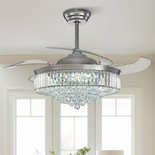 Ventilateur de plafond en cristal à intensité variable avec lumières DEL et télécommande Presnell