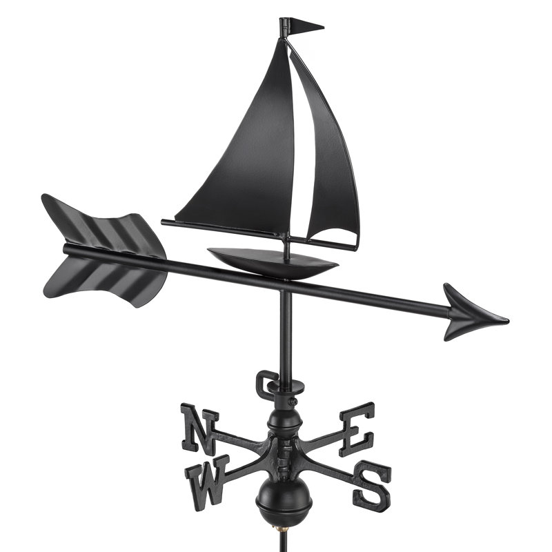 Black Aluminum Sailboat Garden Weathervane with Pole
