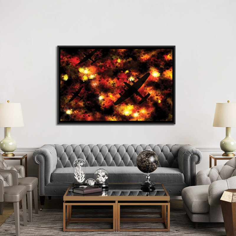 « night raid », impression sur toile tendue, H 40 po x l 60 po x P 1,5 po, Toile avec cadre noir, Pas de tapis
