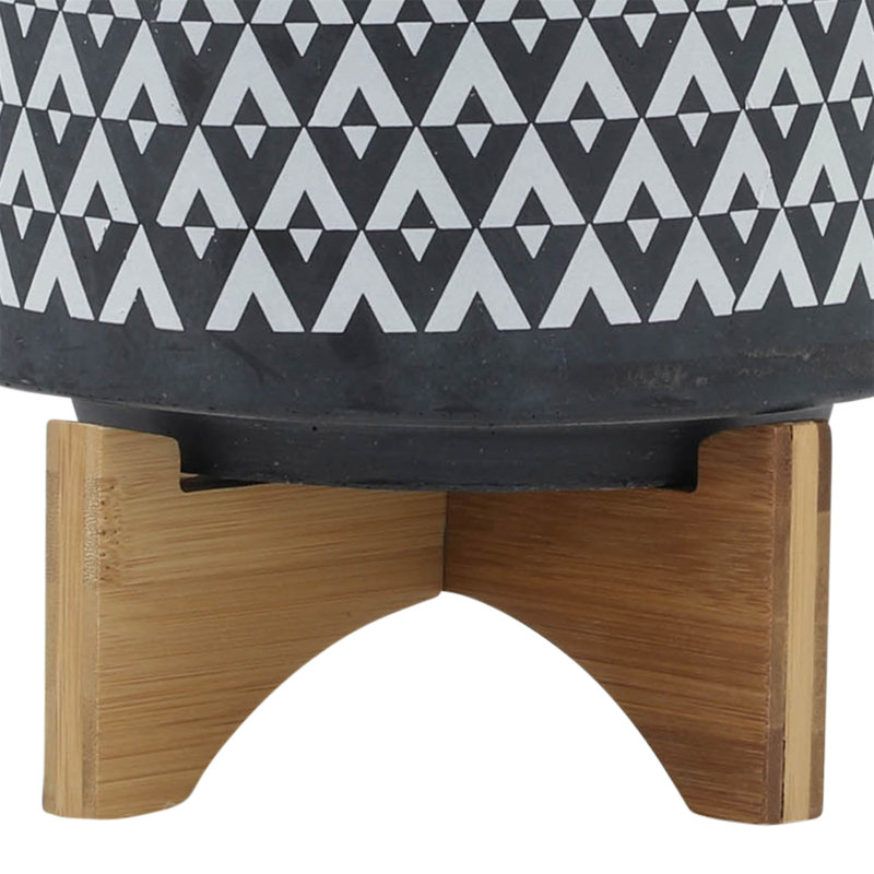Pot à fleurs aztèque en céramique sur support en bois 8 po