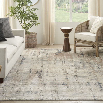 Addie Abstract Machine Made Power Loom Polyester/Polypropylene Area Rug in Beige/Grey