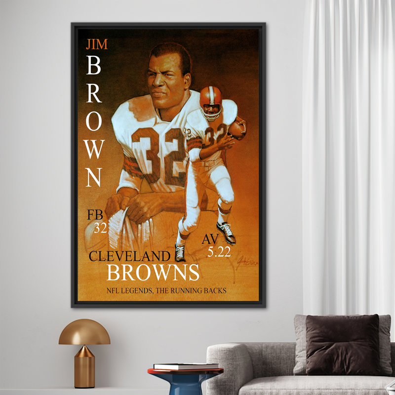 Jim Inspired Artwork - Cleveland Browns Themed American Football Canvas Wall Decor, Framed Print without Mat, Black