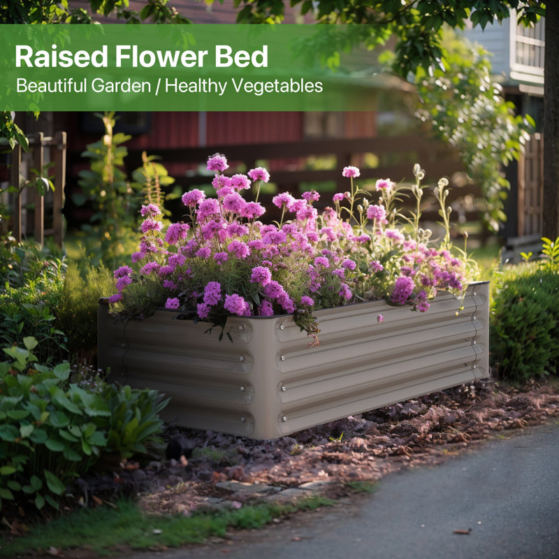4x2x1ft Galvanized Steel Raised Garden Bed with Garden Apron, Brown, Brown