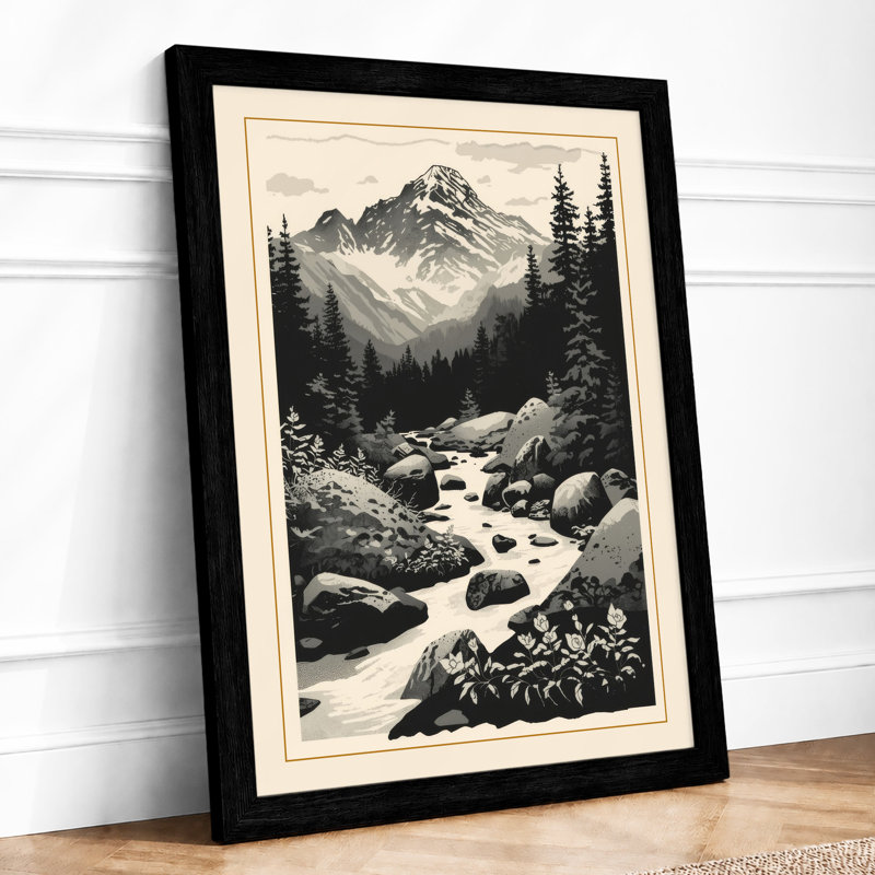 Mountains at Stillness Scandinavian - Framed Print, A1 - 84.1 x 59.4 cm, Black