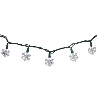 20-Count Pure White LED Snowflake Christmas Light Set 4.5ft Green Wire