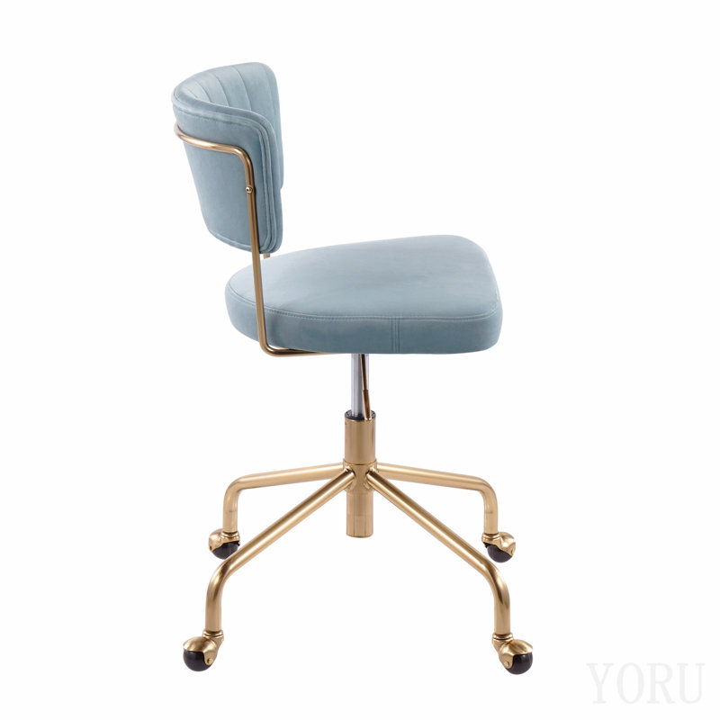 Contemporary Task Chair In Gold Metal And Light Blue Velvet