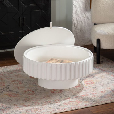 Table de rangement cannelée ronde 31,5 "avec couvercle relevable, design moderne