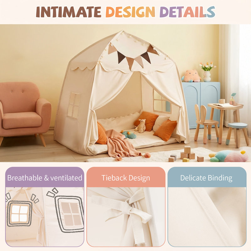 Extra Large Kids Indoor/Outdoor Dome Play Tent with Flags & Star Lights – Foldable Teepee Playhouse for Boys & Girls, 59'' x 39'' x 59''