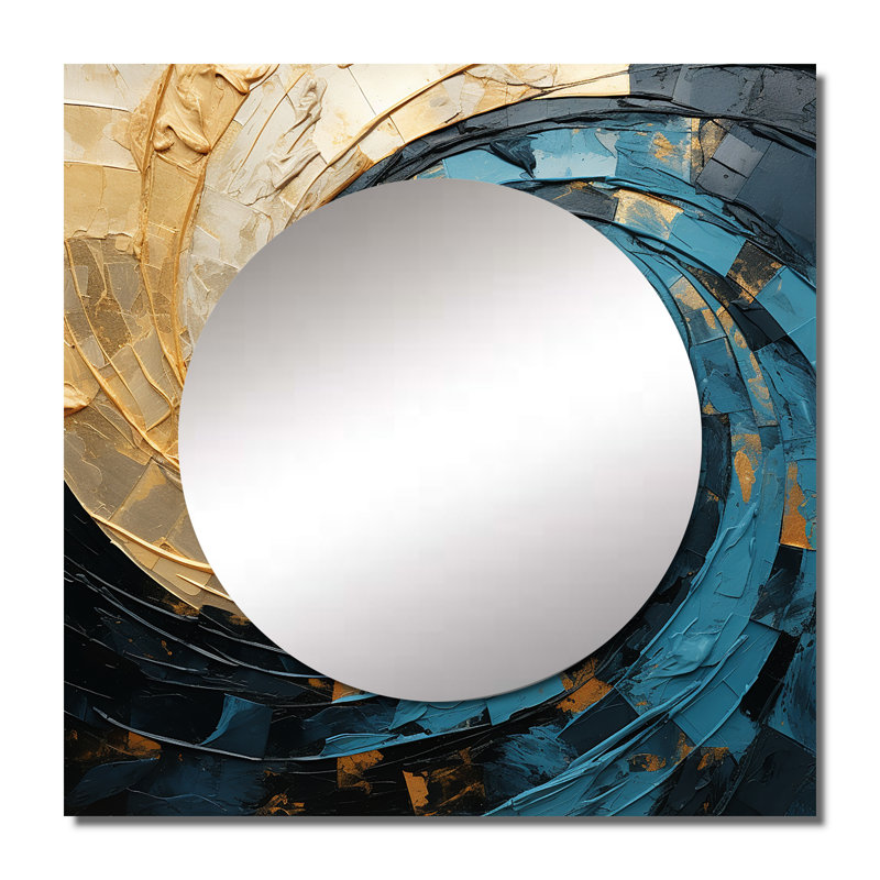 Raveena - art de miroir mural carré minimaliste spirales abstraites bleues, 23 po x 23 po