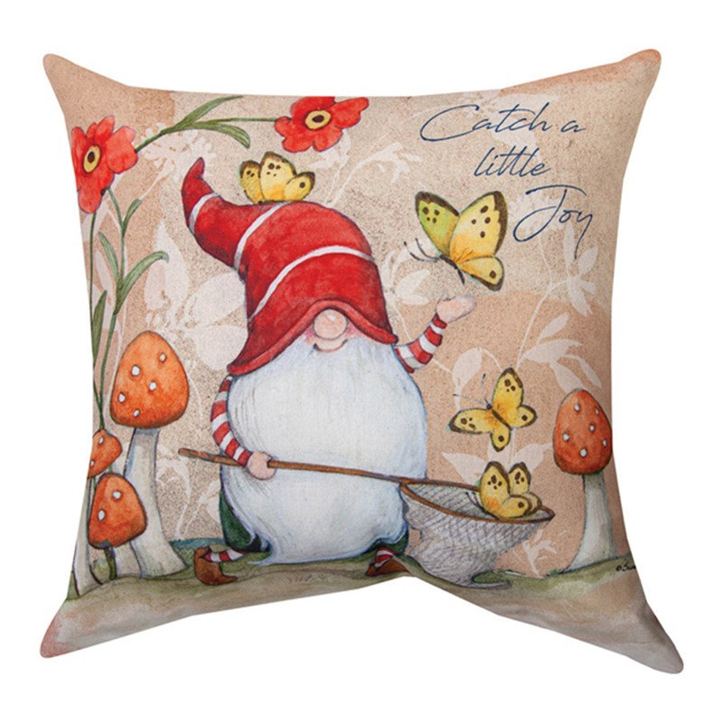 Coussin décoratif Climaweave 45 x 45 cm (18 x 18 pouces) de Manual Woodworkers & Weavers, motif nains de la forêt, pour intérieur et extérieur.