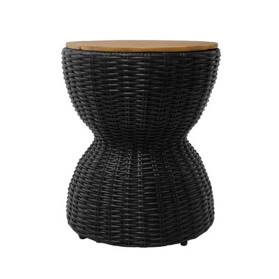Table d'appoint d'extérieur, table de bout en bois naturel et en sablier, table de patio toutes saisons H 15 po x P 15,25 po x H 18 po