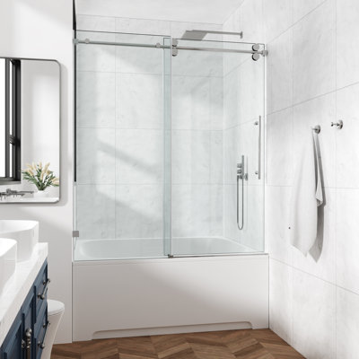 44-49" W X 60" H Frameless Single Sliding Shower Tub Door - Round Top Rail
