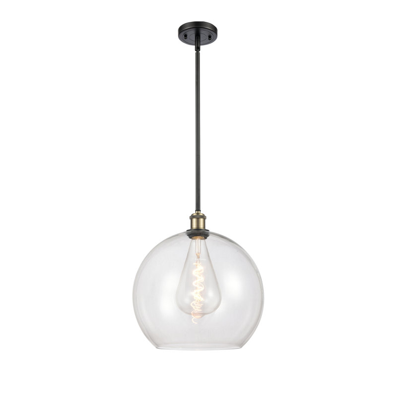 Luminaire suspendu sphère 1 lumière Cindi, H 16,38 po x l 13,75 po x P 13,75 po, Transparent, Laiton antique noir