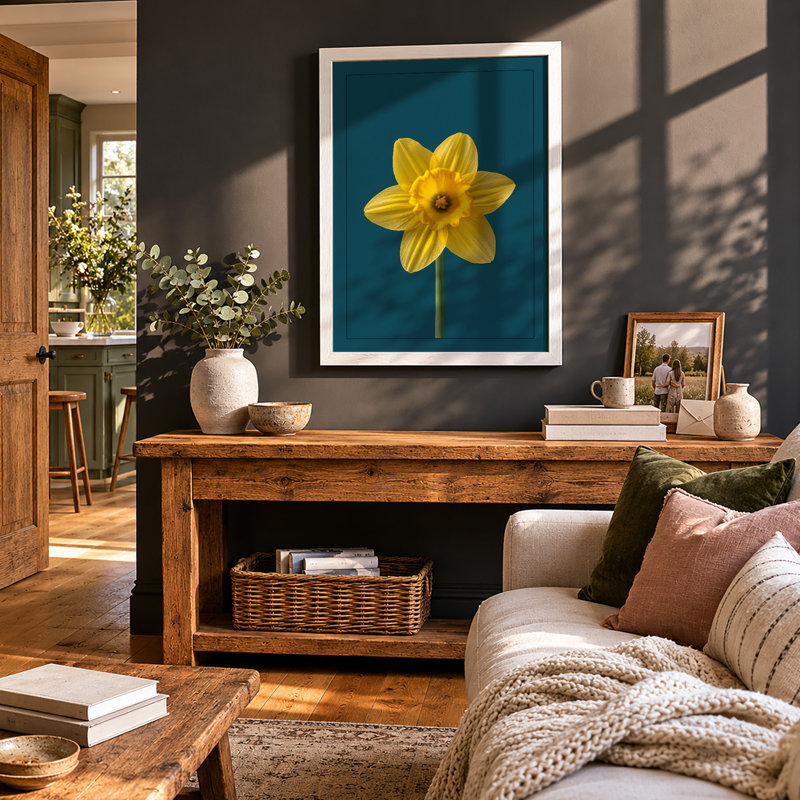 Golden Daffodil Botanical - Framed Print, A4 - 29.7 x 21.0 cm, White