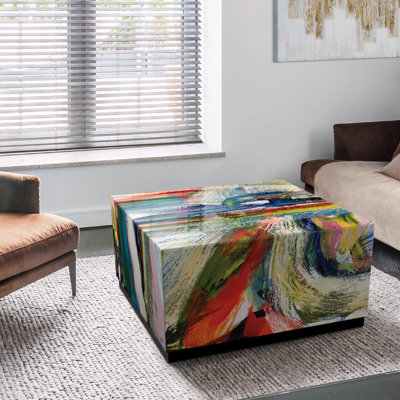 Reverse Printed Beveled Art Glass Cocktail Table Single Coffee Table
