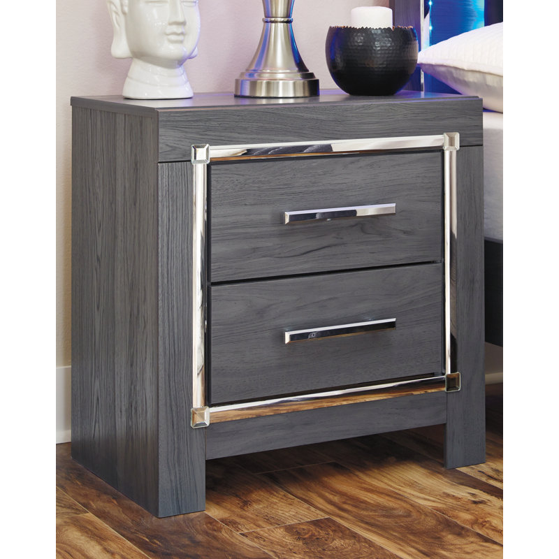 Lit à panneaux, commode, miroir, commode et table de chevet Lodanna, Roi