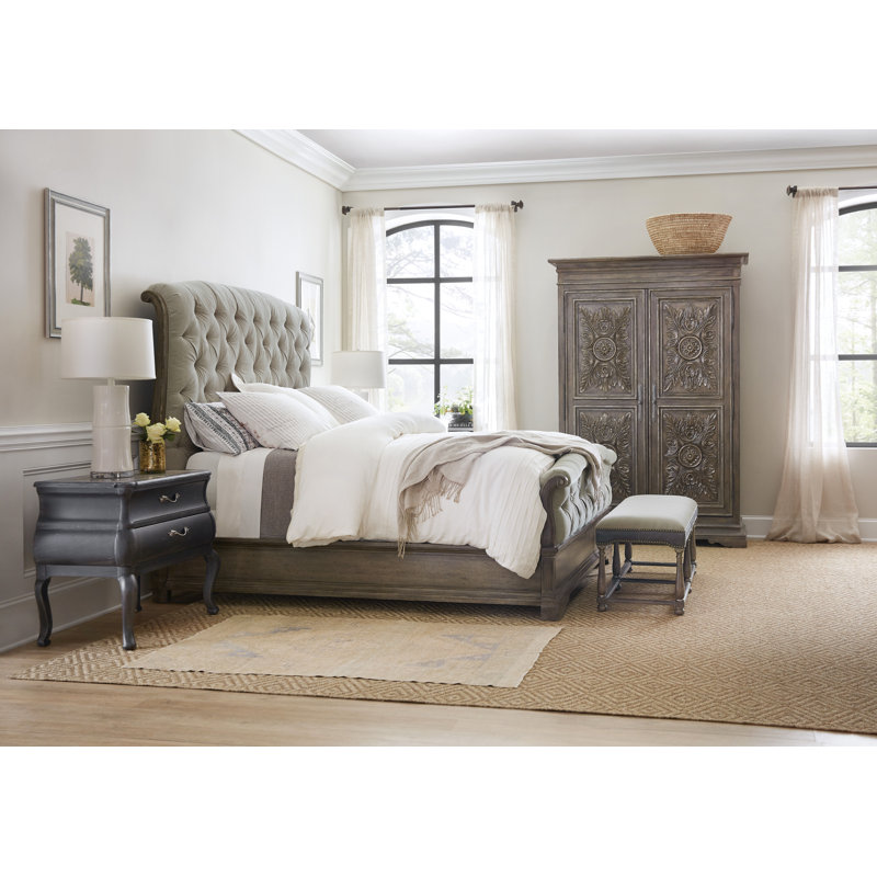 Woodlands Upholstered Wingback Bed, Queen