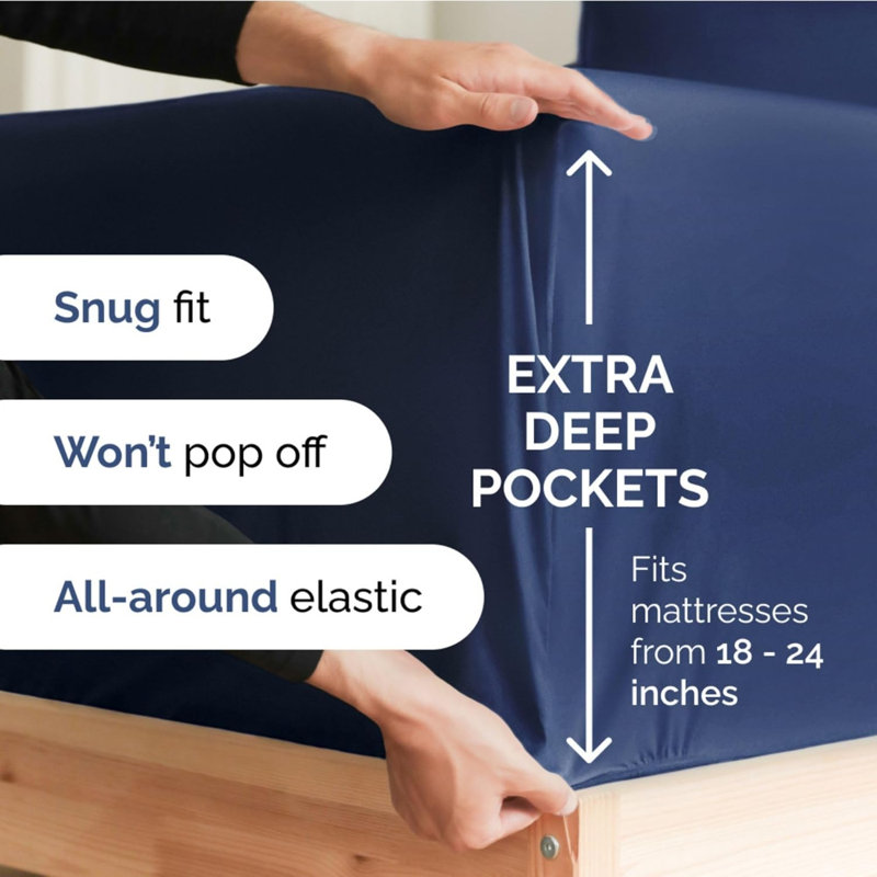400 Thread Count Cotton Extra Deep Pocket Fitted Sheet - Hotel Luxury Single Fitted Sheet Only - Easily Fits 18" to 24" Mattress
