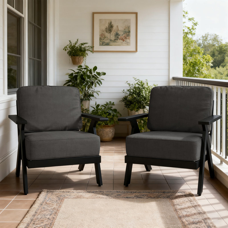 Ensemble de fauteuils d'extérieur en aluminium 2 pièces avec coussins épais et résistants aux intempéries - gris, Gris