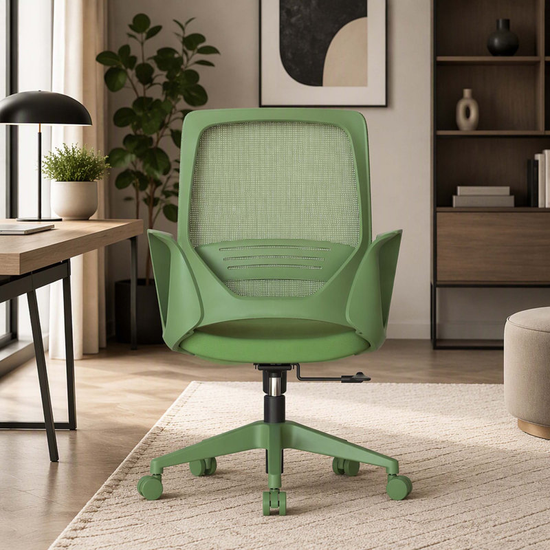 Fauteuil de direction ergonomique 350LBS, siège de bureau, tissu en filet, assise confortable, accoudoir intégré, siège relevable et filet pivotant (vert)