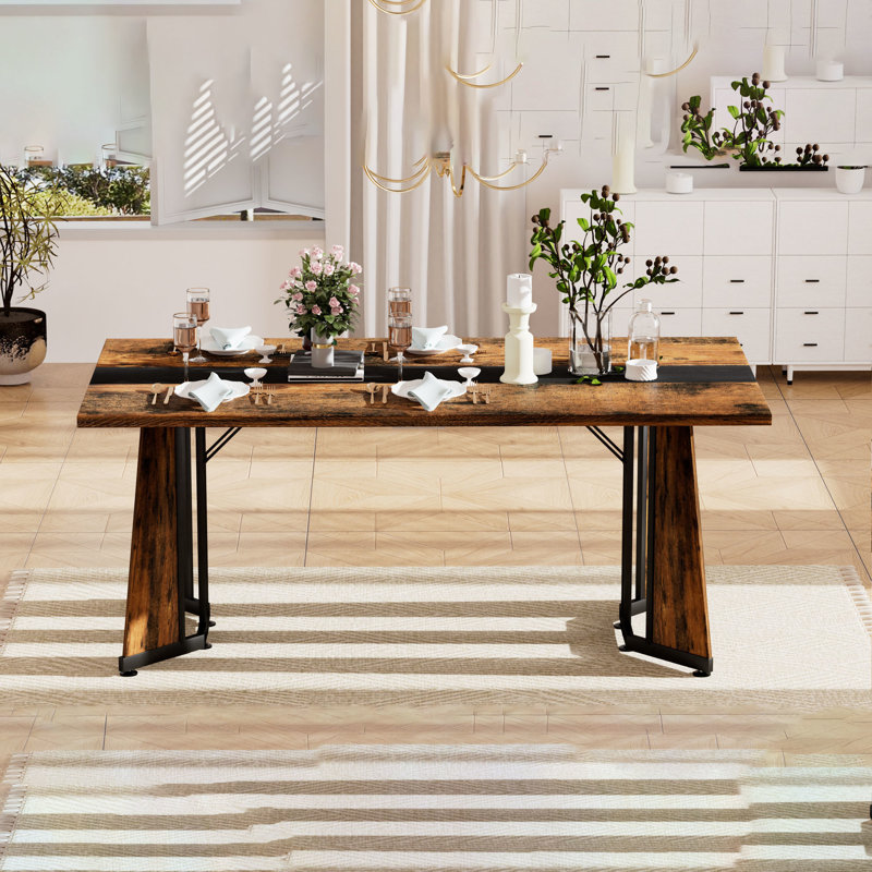 Grande table de salle à manger rectangulaire de 70,9 po, grand bureau imperméable pour 8 personnes, table de salle à manger familiale de luxe avec pieds réglables pour la cuisine, le salon, le bureau, brun rustique, l 70,9 po x P 35,4 po x H 30,3 po