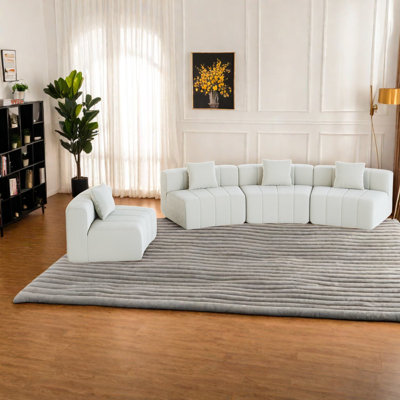 Elegant Chenille Sofas Beige Modular Design Living Room