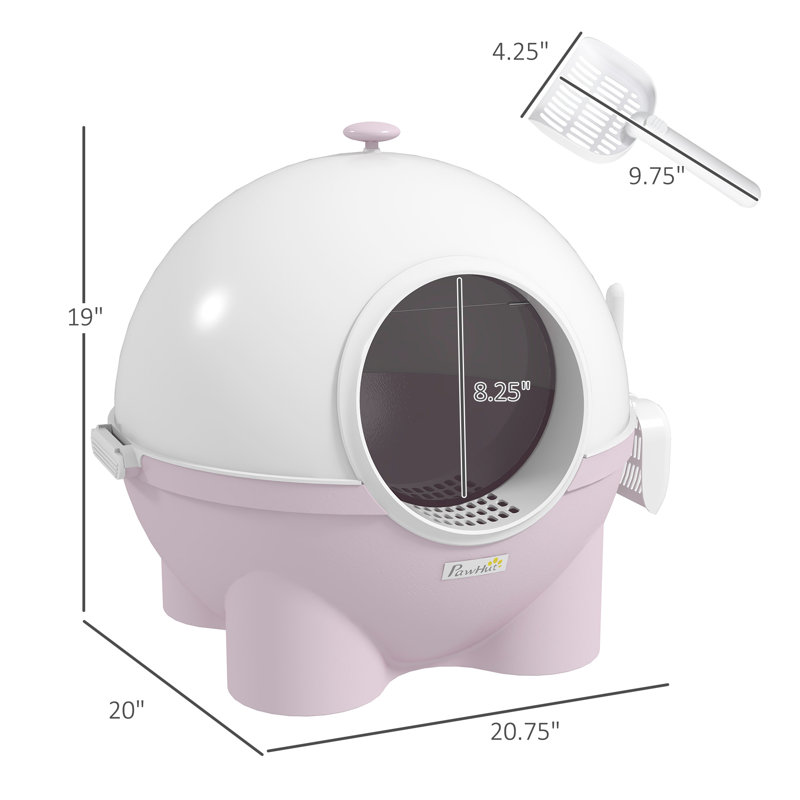 Large Pink and White Hooded Cat Litter Box with Scoop