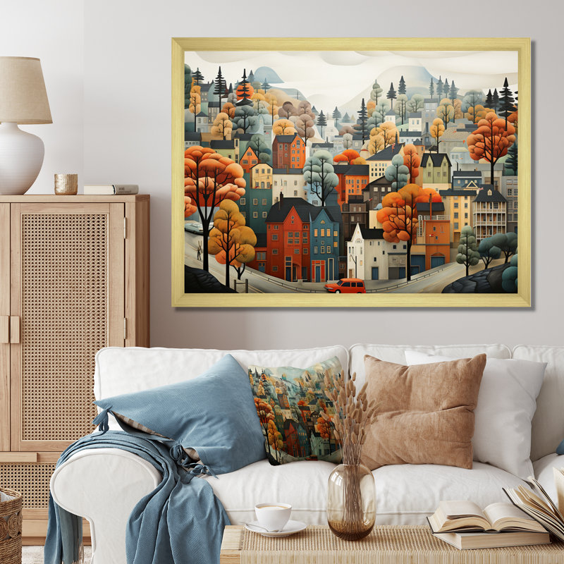 «Bold Cityscape Urban Fog I», reproduction d'art sur toile, Cadre flottant doré, H 16 po x l 32 po x P 1 po