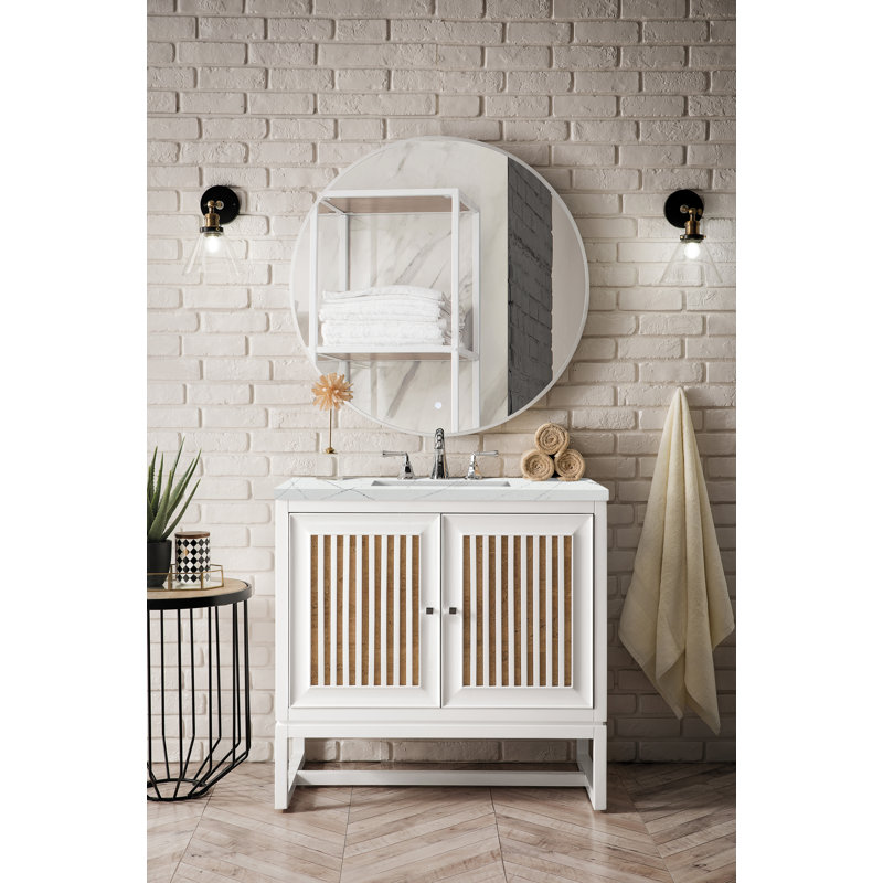 Athens 36'' W Single Vanity, Glossy White, Ethereal Noctis, 8" Widespread