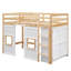 Lit mezzanine simple avec garde-robe de rangement - bois, naturel et blanc, sans sommier intégré et 2 fenêtres, bois naturel / blanc de qualité
