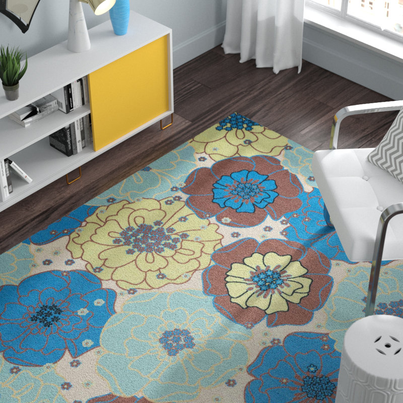 Tapis d'intérieur / extérieur bleu clair Bertran, Rectangle 10 pi x 13 pi