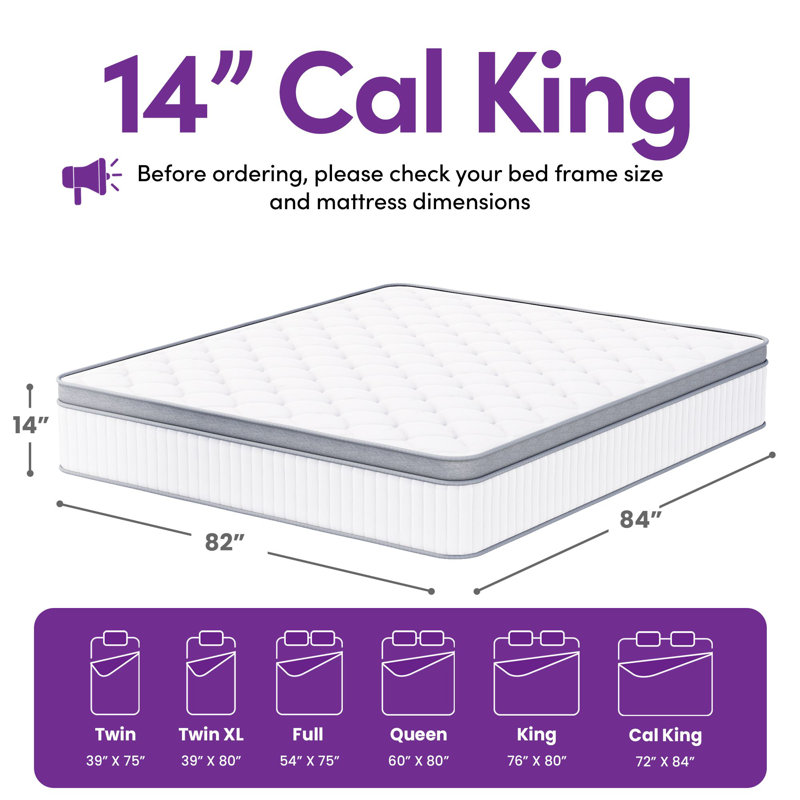 Matelas hybride moelleux 14 po - Sleep by Wayfair ™, Très grand californien, 14