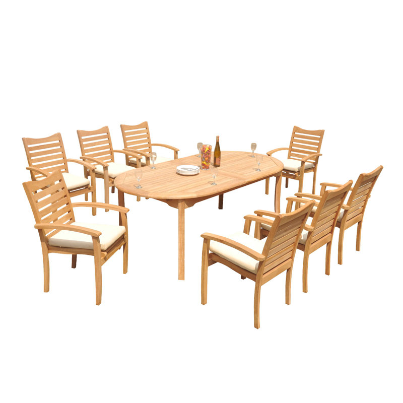 Outdoor 11 - Piece Teak Dining Set, 8, 105" x 40" x 31.5"