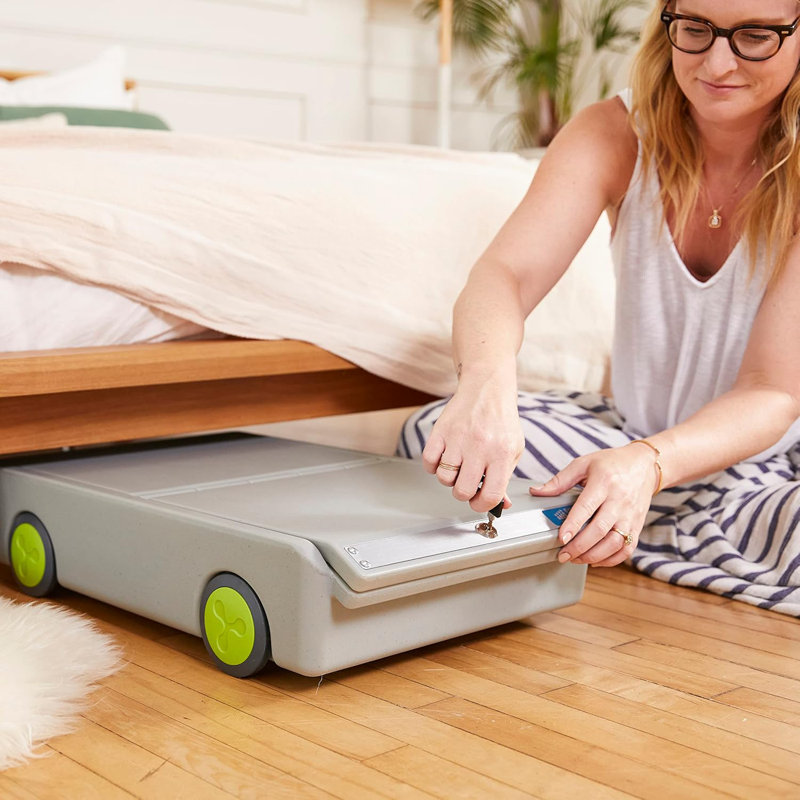 Lock And Roll Personal Safe With Steel Cable, Under-Bed Storage Box For Laptops, Tablets, And Documents, Key-Locking Lid And Wheels For Secure Travel And Home Use