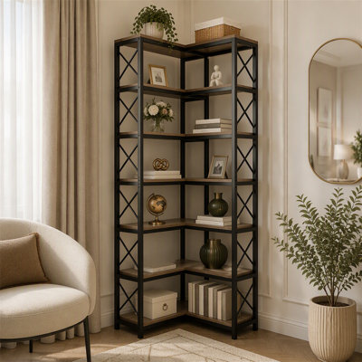 7-Tier Corner Bookshelf Corner Bookcase Storage Display Rack