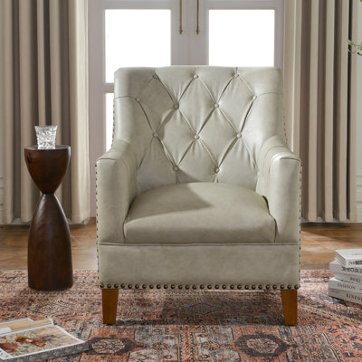 29.5'' W Top-Grain Genuine Leather Upholstered Armchair