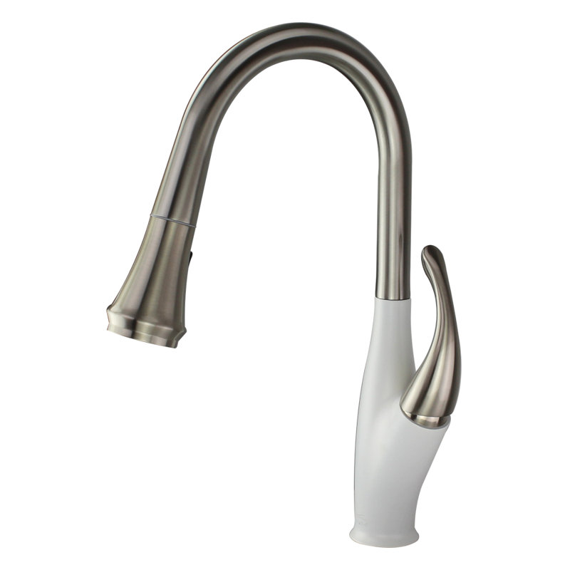 Transolid Layla Pull Out Kitchen Faucet, Luxe Stainless/White